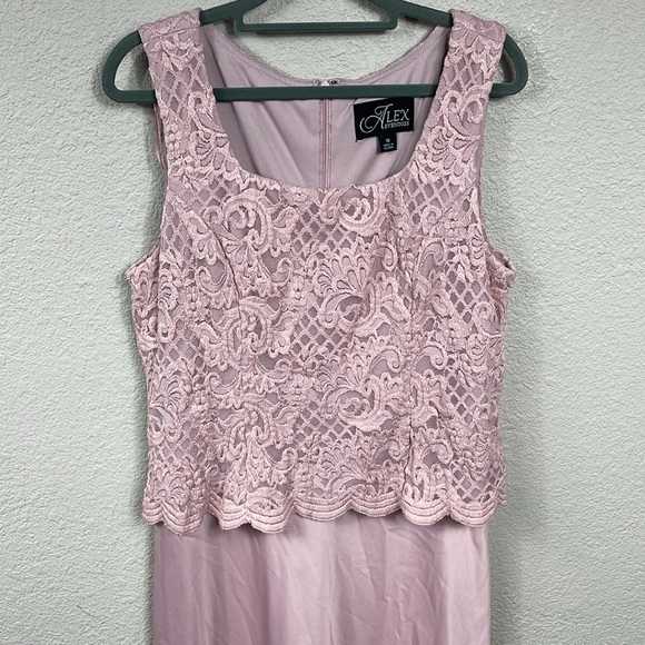 New Alex Evenings Lace Overlay Maxi Dress Gown Mother of the Bride Blush 10 - Picture 4 of 12